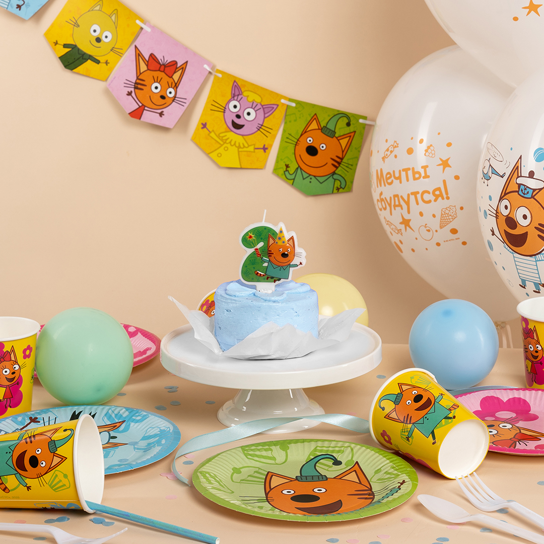 Свеча Цифра, 2 Три Кота, Компот, 6*6,3 + 1,5 см, 1 шт. с держат.
